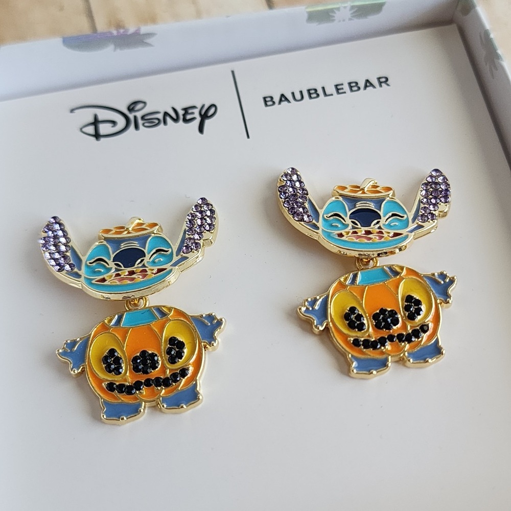 Baublebar Disney‎ STITCH Halloween Pumpkin Pave Earrings Moveable NEW